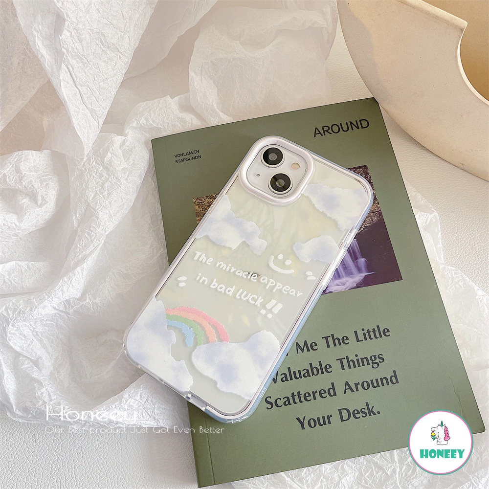 Casing Soft Case TPU Motif Awan + Pelangi Untuk IPhone 14 11 Pro Max 8 7 Plus X XS XR 13 12