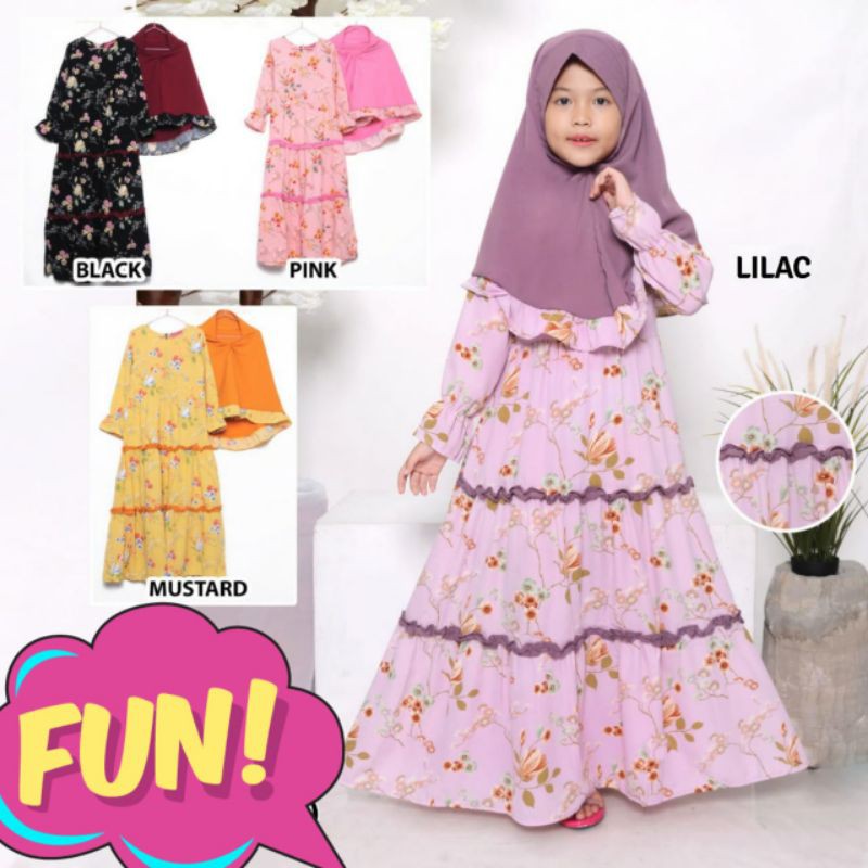 4-12th GAMIS ANAK PEREMPUAN monalisa bunga cantik GAMIS ANAK CATHERINE SET HIJAB SYARI PREMIUM