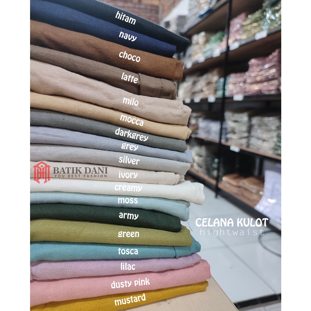 Kulot Linen Rami Highwaist Pinggang Karet Wide Leg Cullote