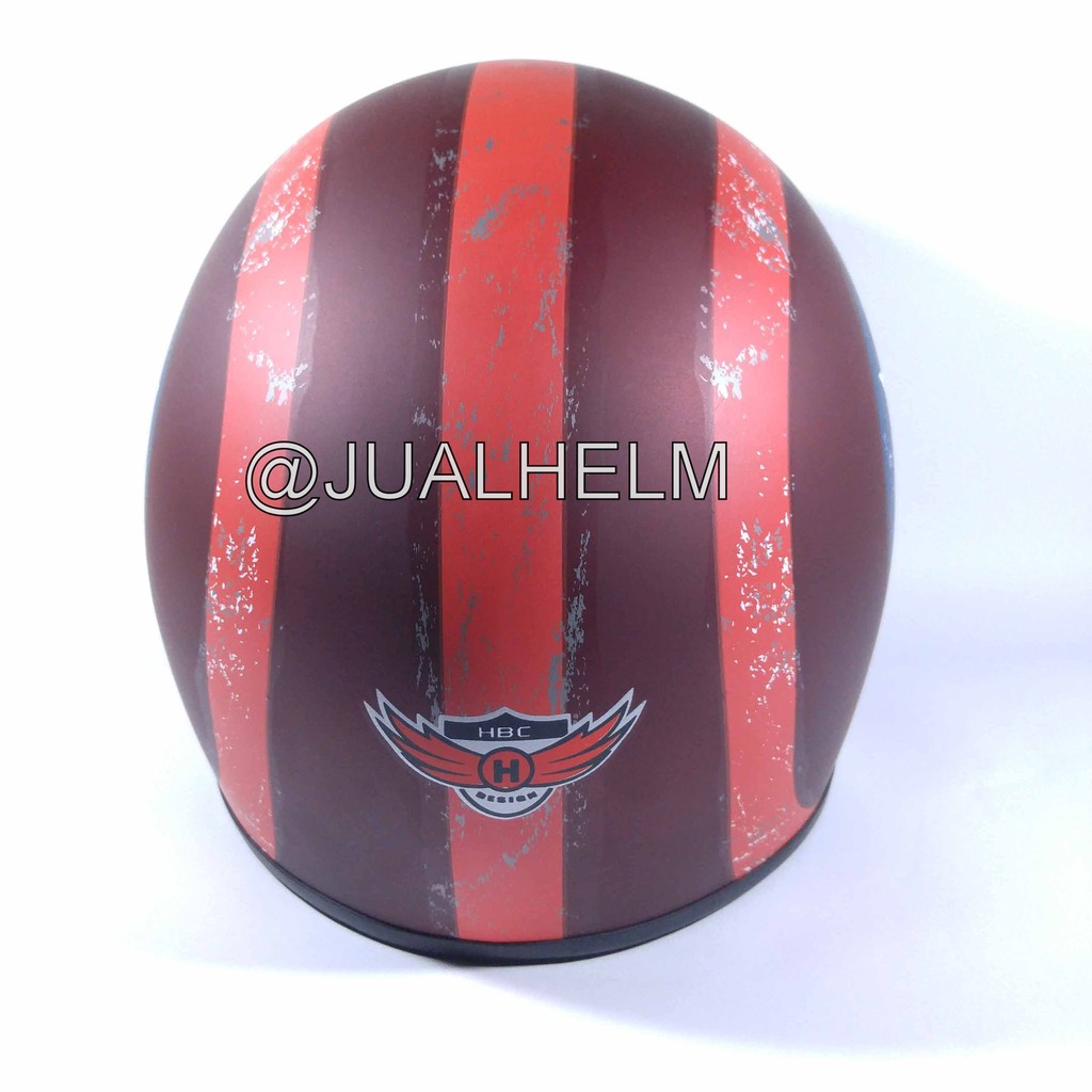 HELM CAKIL HBC CAPTAIN AMERICA MERAH-MAROON ( Fullface / Retro / Klasik / Vespa )