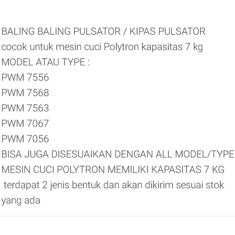 PULSATOR MESIN CUCI POLYTRON 2 TABUNG TIPE PWM SERIES