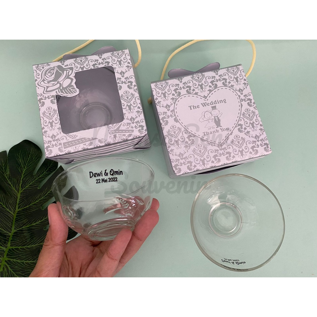 Souvenir Mangkuk Kaca Kecil Mangkok Sambal Kaca Motif Mangkuk Sablon