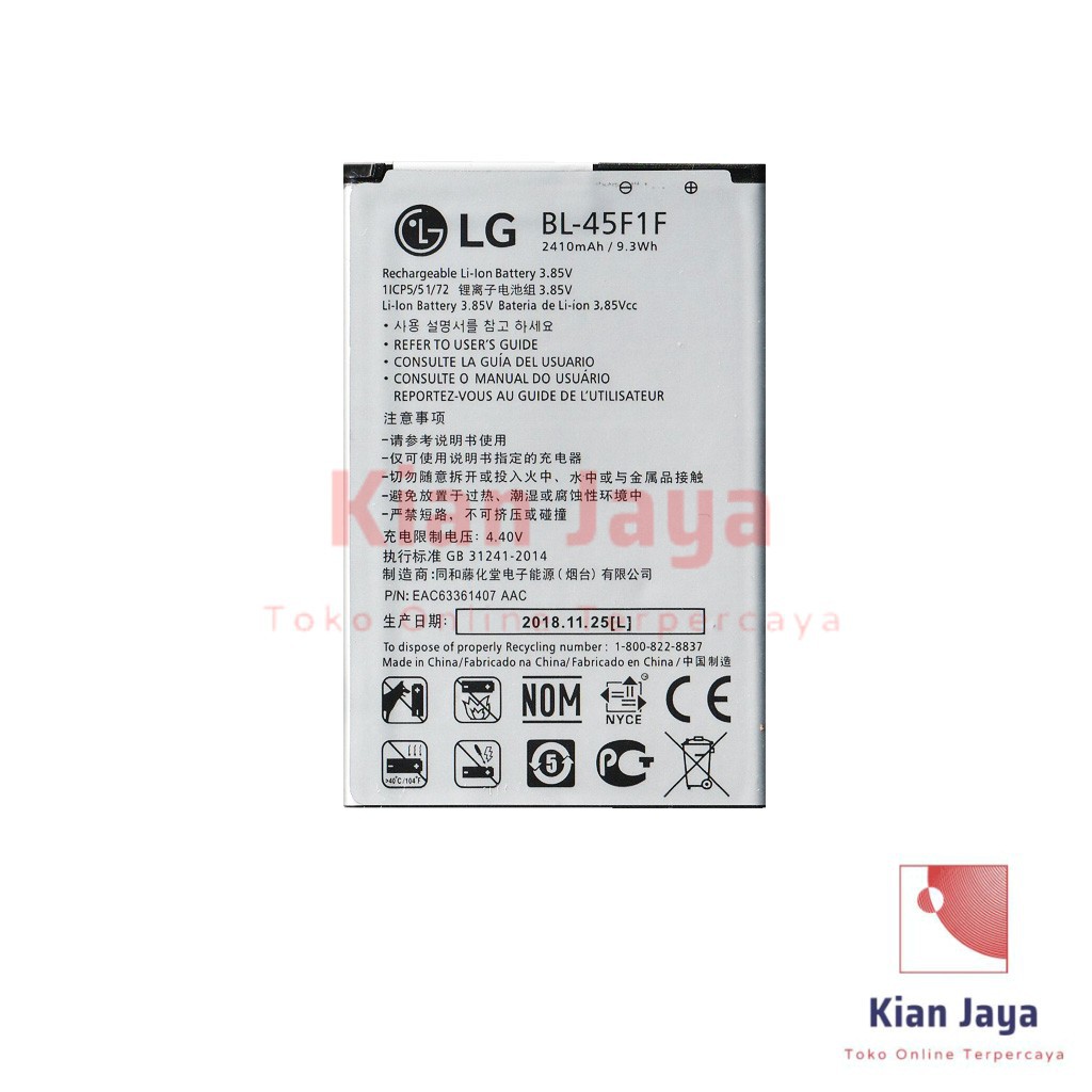 Baterai Original LG K4 / K8 2017 / BL-45F1F Batre Batrai Battery Hp BL45F1F 100% Ori