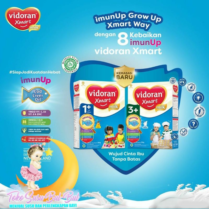 VIDORAN XMART 1+ dan 3+ IMUNUP VANILA 725gr KEMASAN BARU - Susu Formula- Susu Bayi