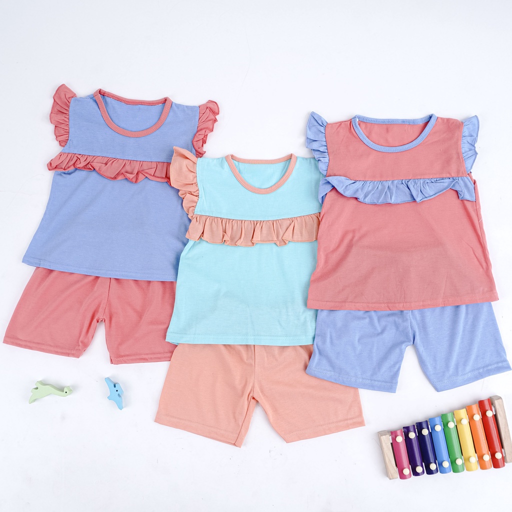 IL - Setelan Ruffle Kombinasi Set Polos Anak Cewek / Setelan Anak Perempuan Polos 1-5 tahun