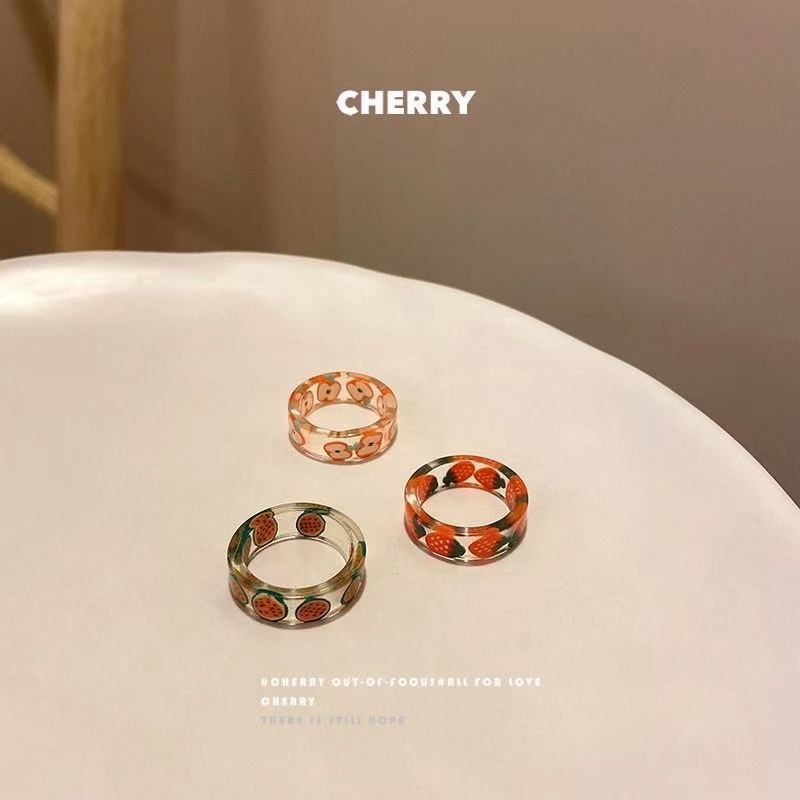 Cincin Bahan Akrilik Transparan Motif Buah