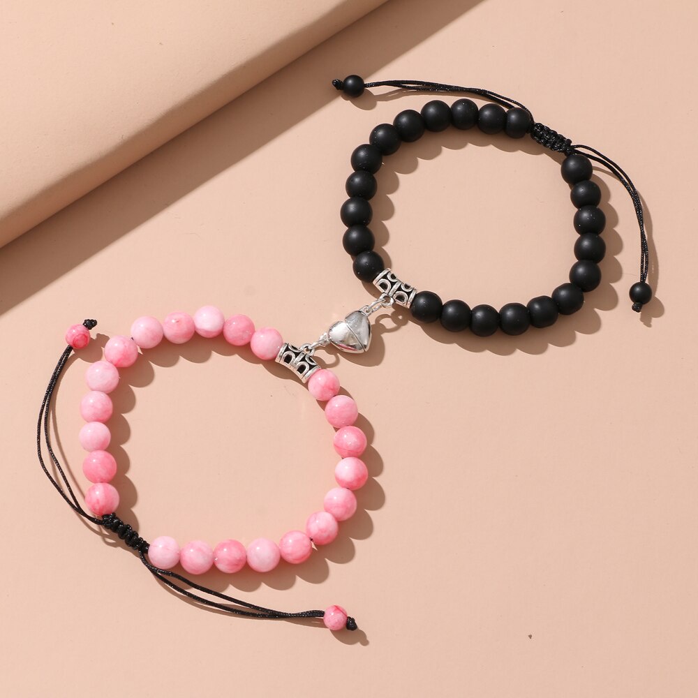 2pcs Gelang Manik-Manik Hati Magnetik Dapat Disesuaikan Untuk Wanita