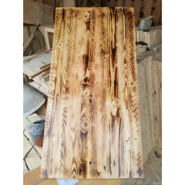 Papan jati belanda motif bakar full vernis