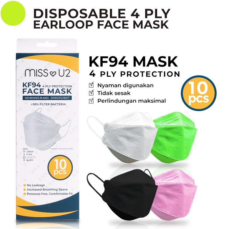 Miss U2 - Masker KF94 4ply KEMENKES RI Isi 10pcs/box