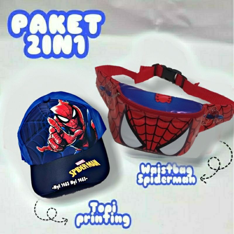 WESTBAG ANAK PAKET 2IN1 WAISTBAG ANAK MOTIF KARTUN DAN TOPI PRINTING