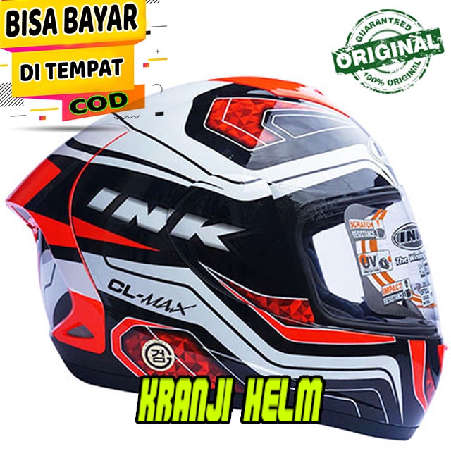 Helm Full Face / Helm Ink CL Max #5 Black White Red Fluo Original SNI