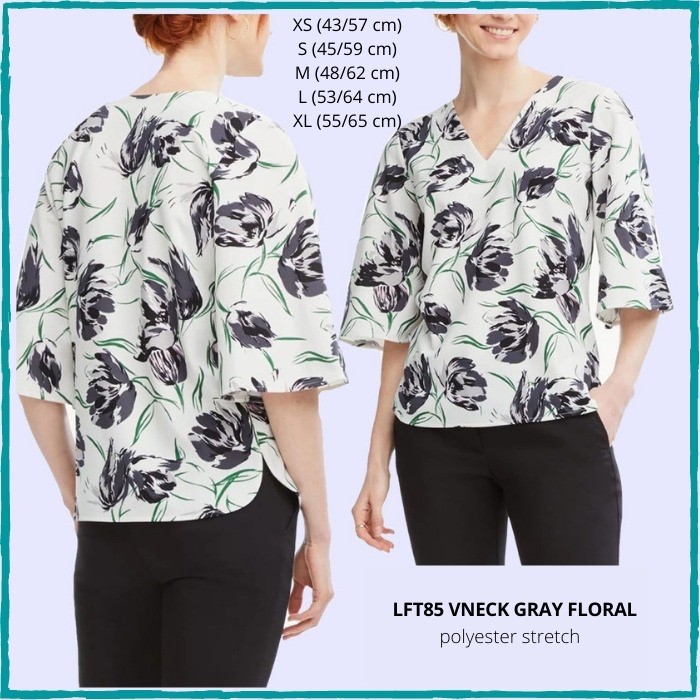 Blouse Wanita Murah Loft 85 Vneck Grey Floral