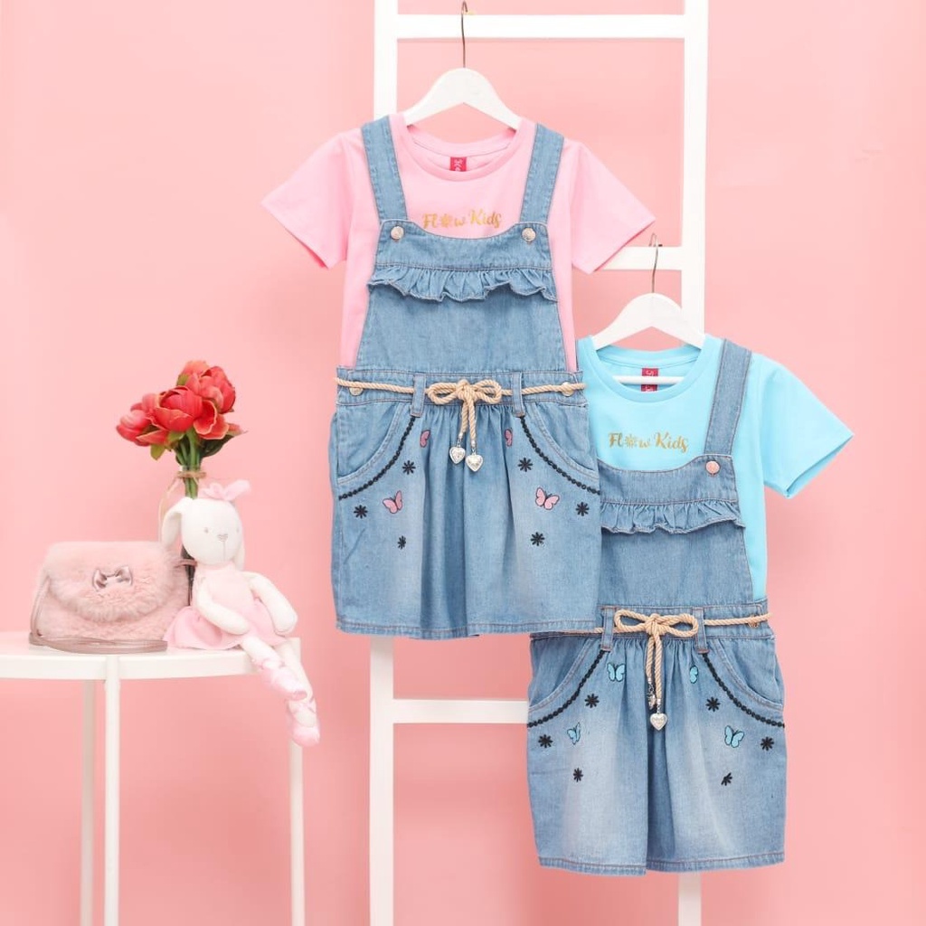 SETELAN OVERALL ANAK PEREMPUAN PREMIUM JEANS 2-10 TAHUN