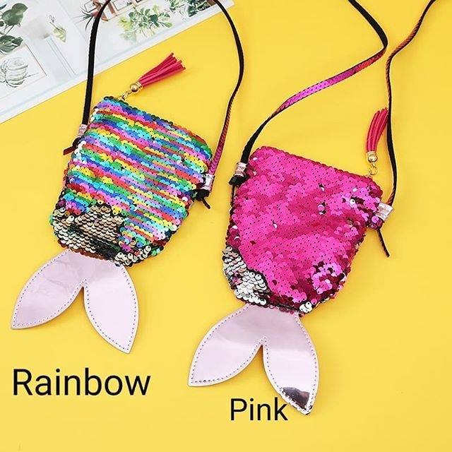 MINI SEQUIN SLING BAG / TAS MINI SELEMPANG MERMAID ANAK IMPORT KOREA MURAH LUCU PINK RAINBOW