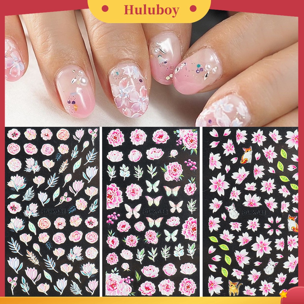 Huluboy Huluboy♡ Stiker Kuku Desain Bunga Warna-Warni Untuk Pesta
