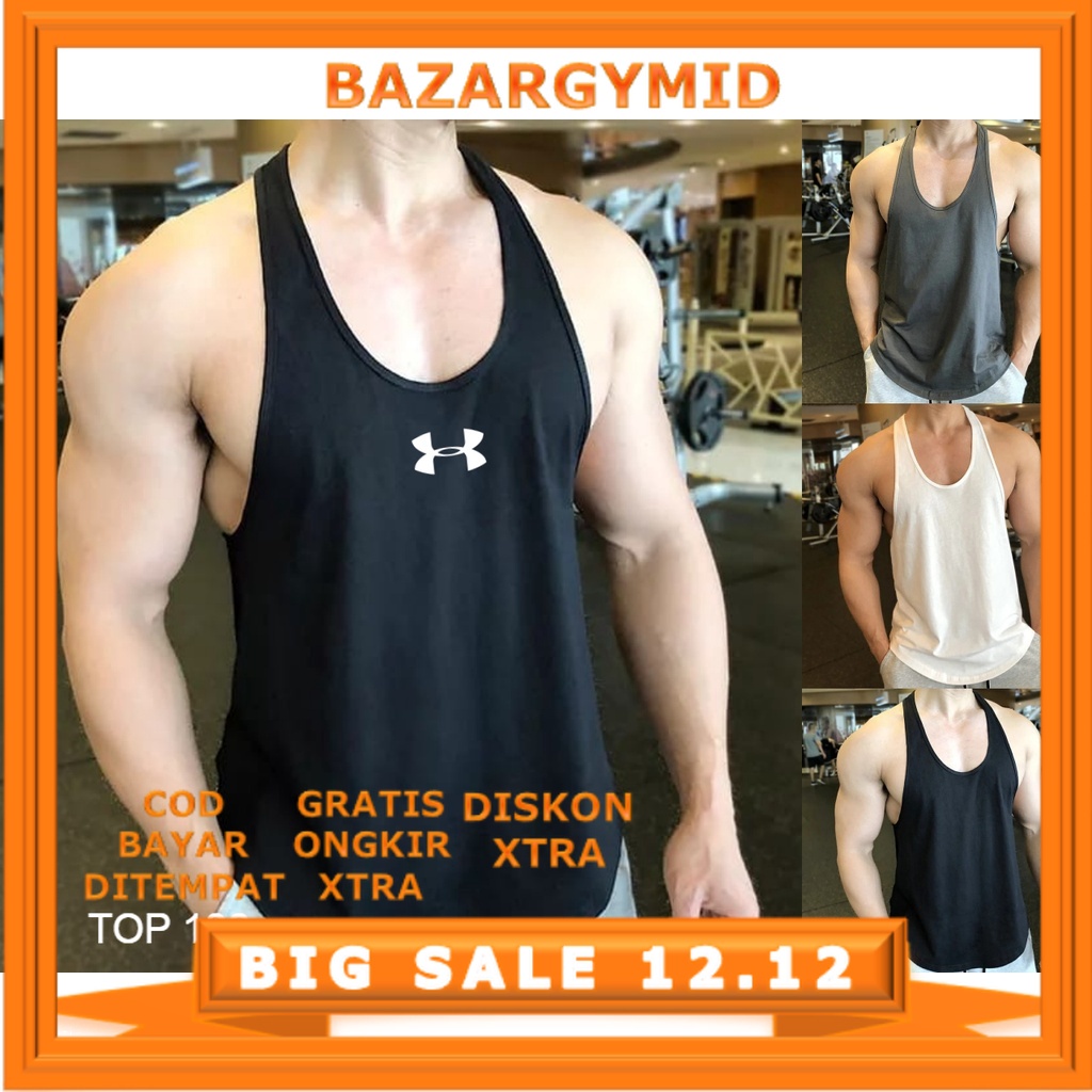 SINGLET GYM PRIA POLOS OVERSIZE FITNESS TALI KECIL RUNNING TRAINING SPORT WEAR MEN TANK TOP bzgid