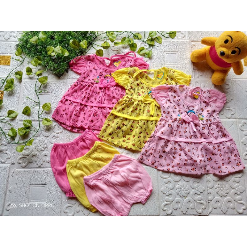 Setelan dress bayi 0-18 bulan free celana /set dress bayi murah / setelan bayi murah