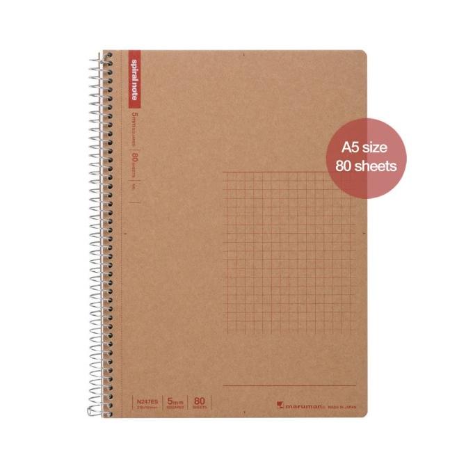 

MARUMAN Spiral Note Basic A5 Squared 80-sheets (Kraft Cover)