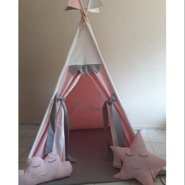 Teepee tent tenda anak pinkgreywhite