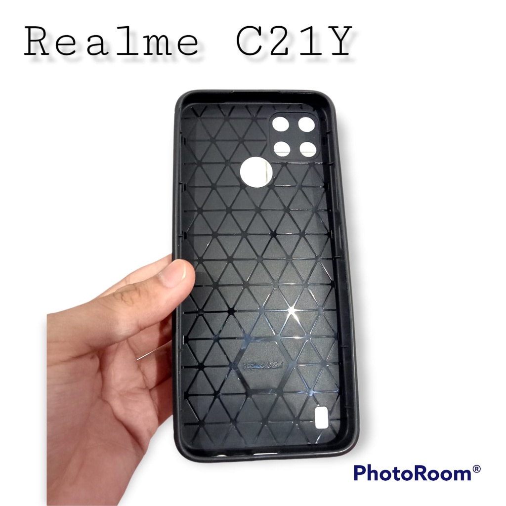 Case Slim Fit Carbon Realme C21Y 6.5 inchi Softshell Fiber Multi Carbon Anti Melar Elastis