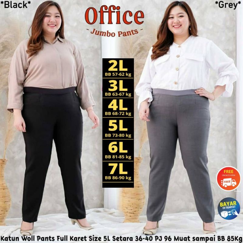 Celana Kerja Wanita Kantor Pinggang Karet Highwaist Jumbo Big Size Oversize  Premium