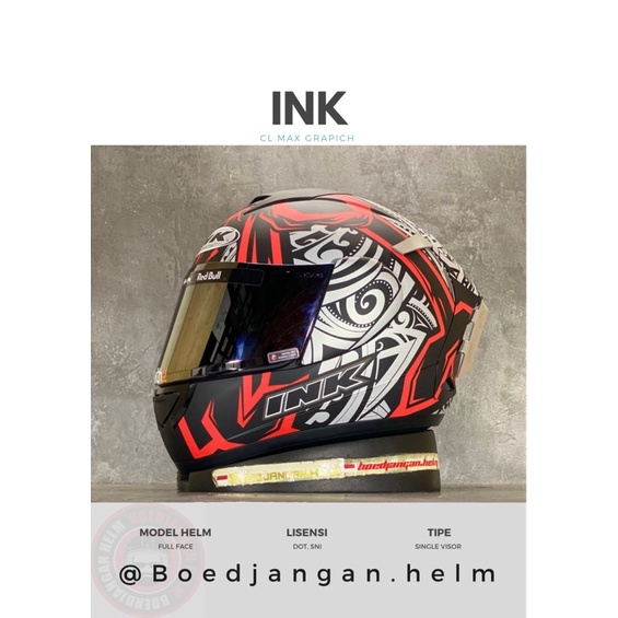 INK HELM CL MAX GRAPHIC #8 BLACK DOFF RED - FULL FACE - SPOILER - IRDIUM VISOR - INK ORIGINAL