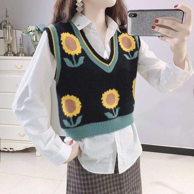 SUNFLOWER KNIT VEST - RETRO VEST