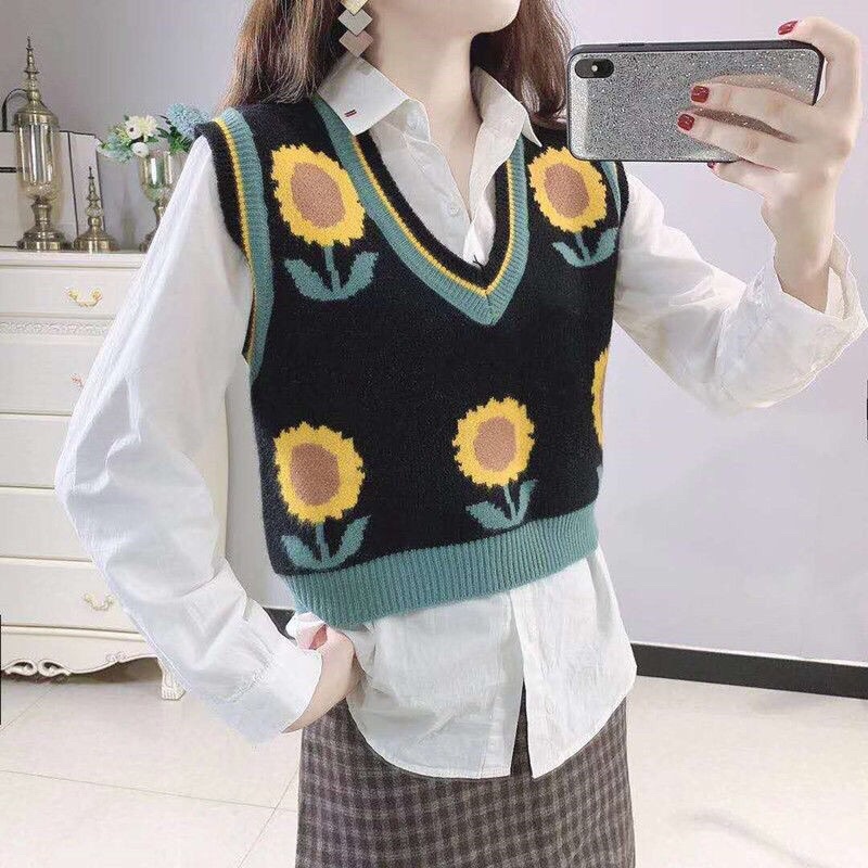 SUNFLOWER KNIT VEST - RETRO VEST