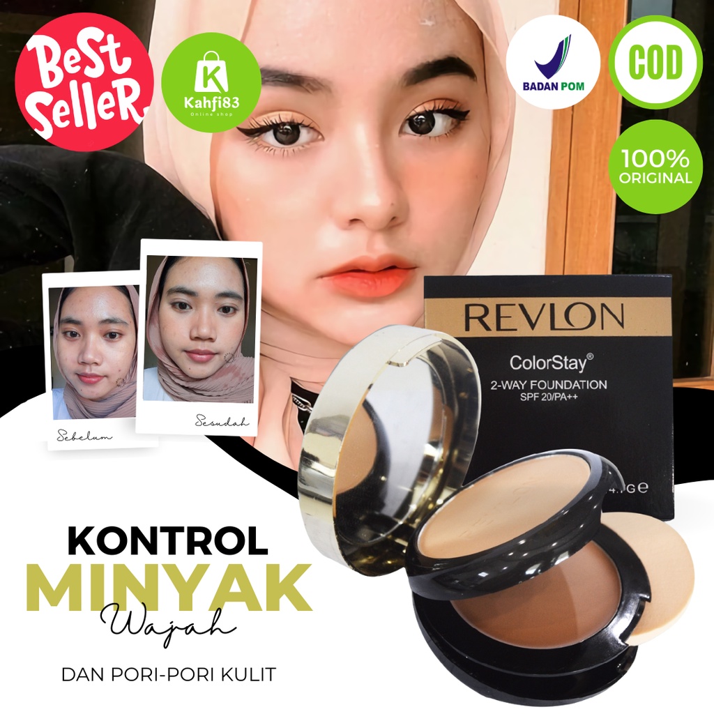 Bedak Revlon Foundation 2in1 Bedak Waterproof Padat Glowing Tahan Lama Anti Air Anti Luntur Untuk Ku