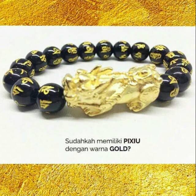 Gelang Lucky Pixiu Lapis Gold Natural Obsidian