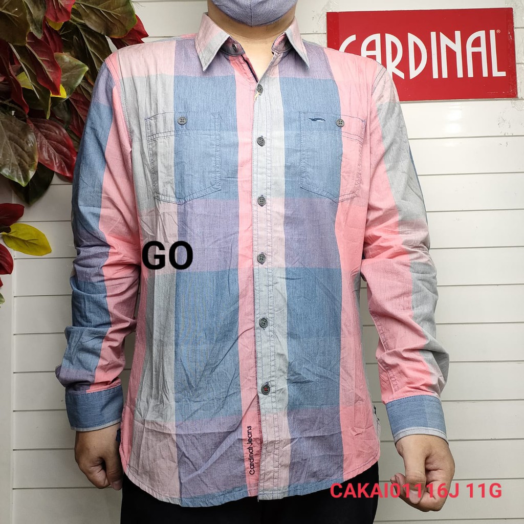 gof CARDINAL KEMEJA JEANS Slimfit Hem Cowok Pakaian Pria Baju Atasan Lengan Panjang Original