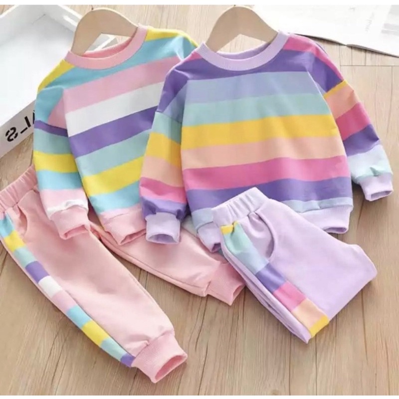 setelan sweater anak pelangi terbaru 1-5 tahun grosir