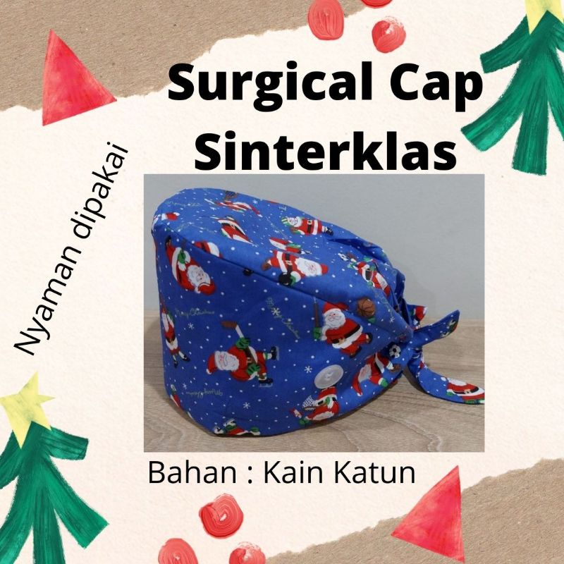 Surgical cap Head cap topi medis surgical cap topi perawat top dokter motif sinterklas