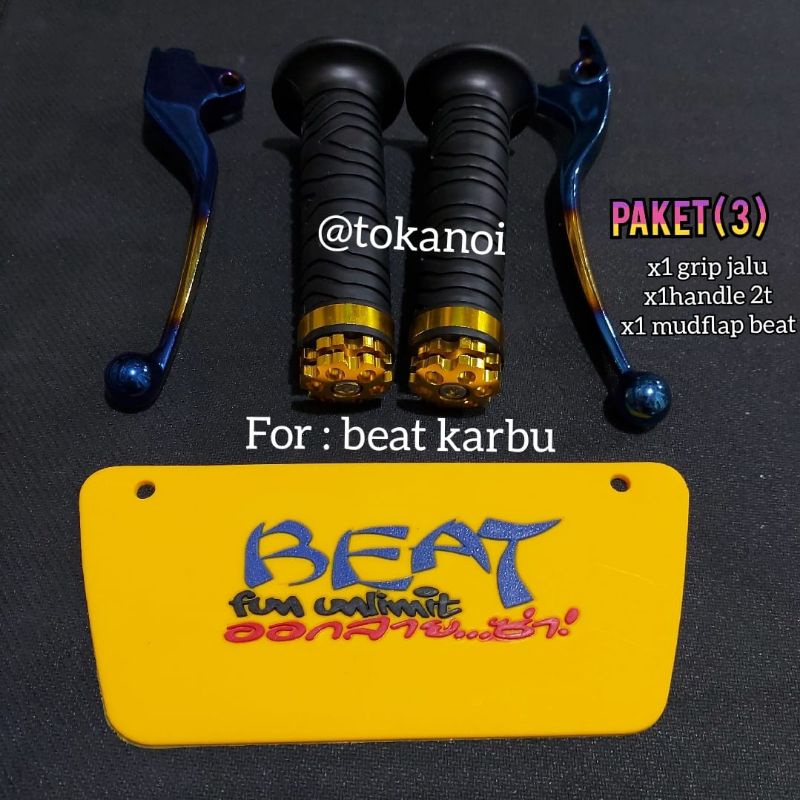 Paket handle rem kiri kanan beat karbu + handgrip jalu + mudflap thailand buat beat karbu kuning