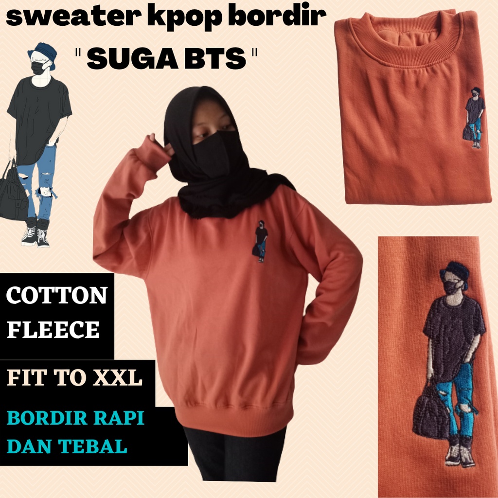 SWEATER BTS, SWEATER SUGA BTS, SWEATER KPOP BTS,HOODIE SUGA BTS,KAOS BTS,SWEATER BORDIR,SWETER KPOP,