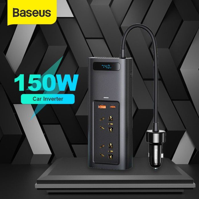 Baseus Car Charger Inverter DC to AC EU 150w Plug - AC Plug - USB Port - Type C Power Delivery - Garansi Resmi 6 Bulan