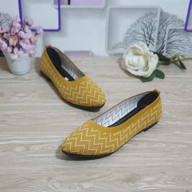 KAYZINEVA | CC18 Sepatu Wanita Rajut Salur Flat / Sepatu Flat Wanita Kekinian / Sepatu Wanita Terbaru / Sepatu Wanita Kekinian