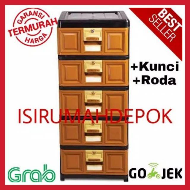  Lemari  Stockcase Plastik  Napolly 5 susun laci Kunci Roda 