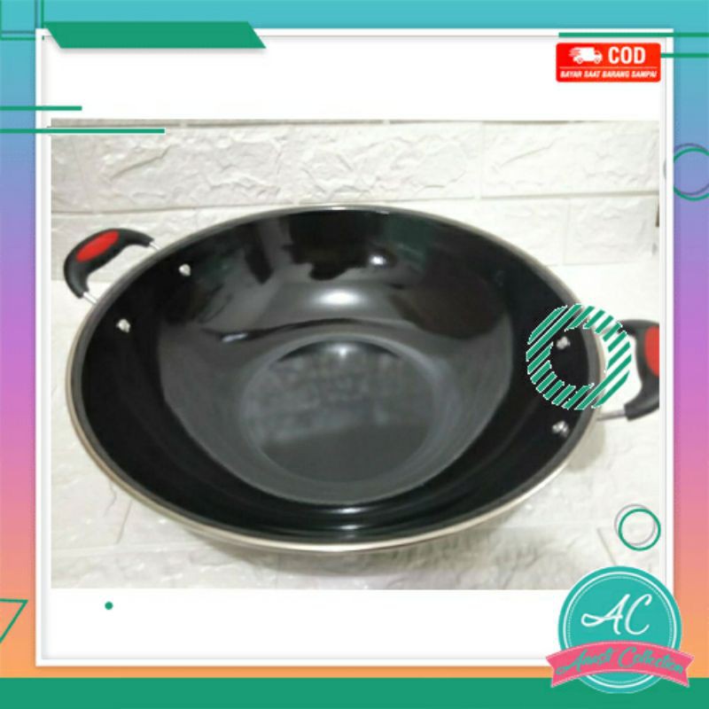 Wajan enamel kuping anti gores penggorengan anti lengket diameter 34cm