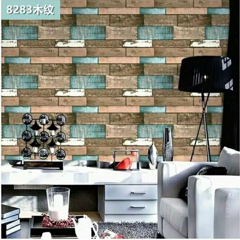 Wallpaper Dinding Motif Kayu 4 Warna Ukuran Panjang 10Meter x Lebar 45CM