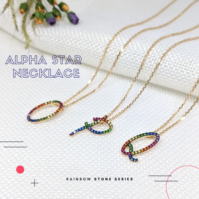  KALUNG  EMAS  ASLI ALPHABET  CARENDELANO INISIAL HURUF RAINBOW KADAR 375 Shopee Indonesia