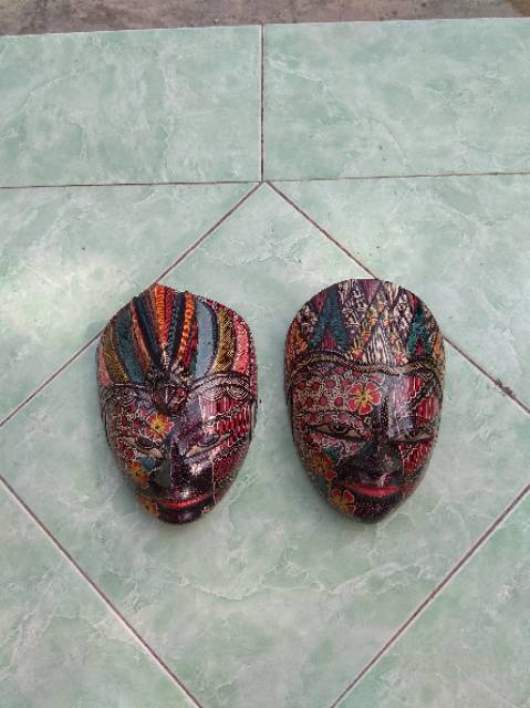 SEPASANG TOPENG BATIK RAMA SHINTA UKURAN S 10x8x4 cm FINISHING MELAMIN - PAJANGAN DEKORASI MURAH