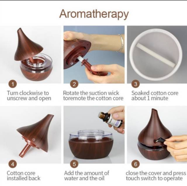 Ultrasonic Air Humidifier Aromatherapy Wood Grain 300 ml coklat muda harga promo