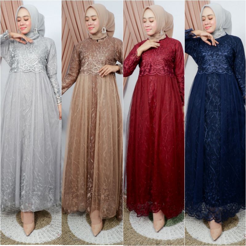 Gamis tutu Bahan Tulle premium Dalaman full puring Kombinasi tile polos/gamis kebaya/gamis pesta