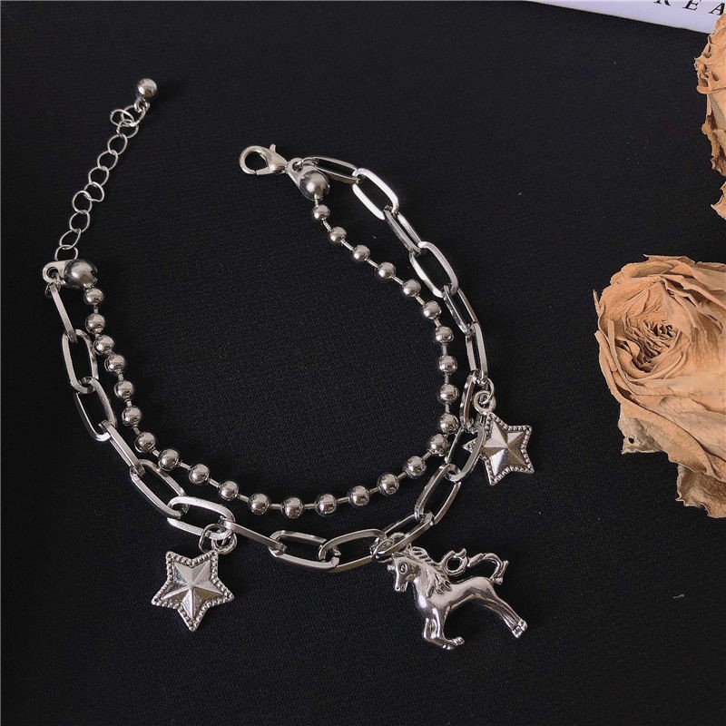 Keren Gadis Bumi lucu manis pentagram elegan gelang mutiara Jepang dan Korea all-match unicorn lucu