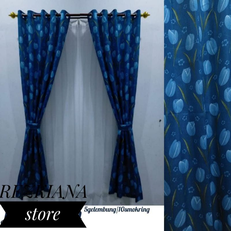 gorden jendela kecil minimalis motif tulip Lebar 120 x Tinggi 250 Cm