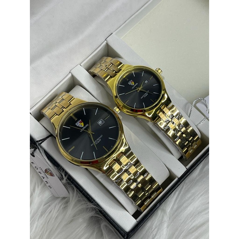 Jam Tangan Couple Pria/Wanita Leopard Original Tgl Aktif Strap Rantai LP-8034