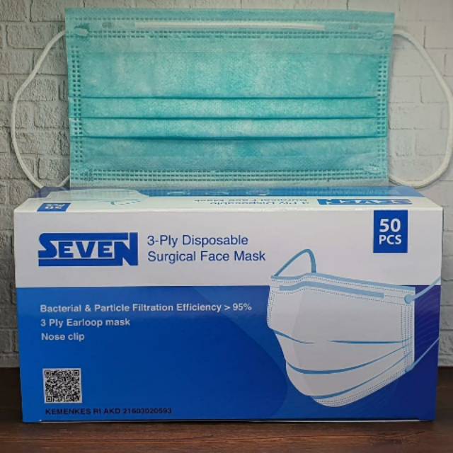 Masker Seven earloop 3ply isi 50 pcs Kemenkes