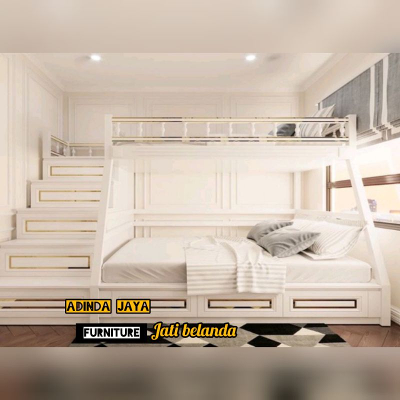 tempat tidur anak tingkat moderen minimalis ukuran 90x200x180 bawah 120x200x180 + laci di bawah