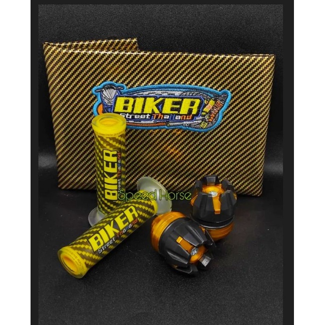 paket 3in1 Handgrip biker plus jalu as roda plus jok kulit biker untuk semua motor Universal